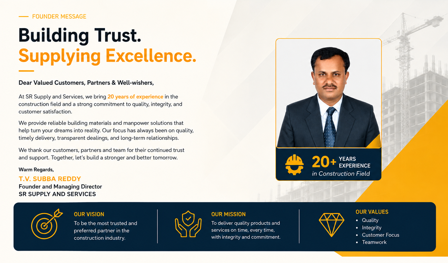 Founder's Message — SR Supply and Services